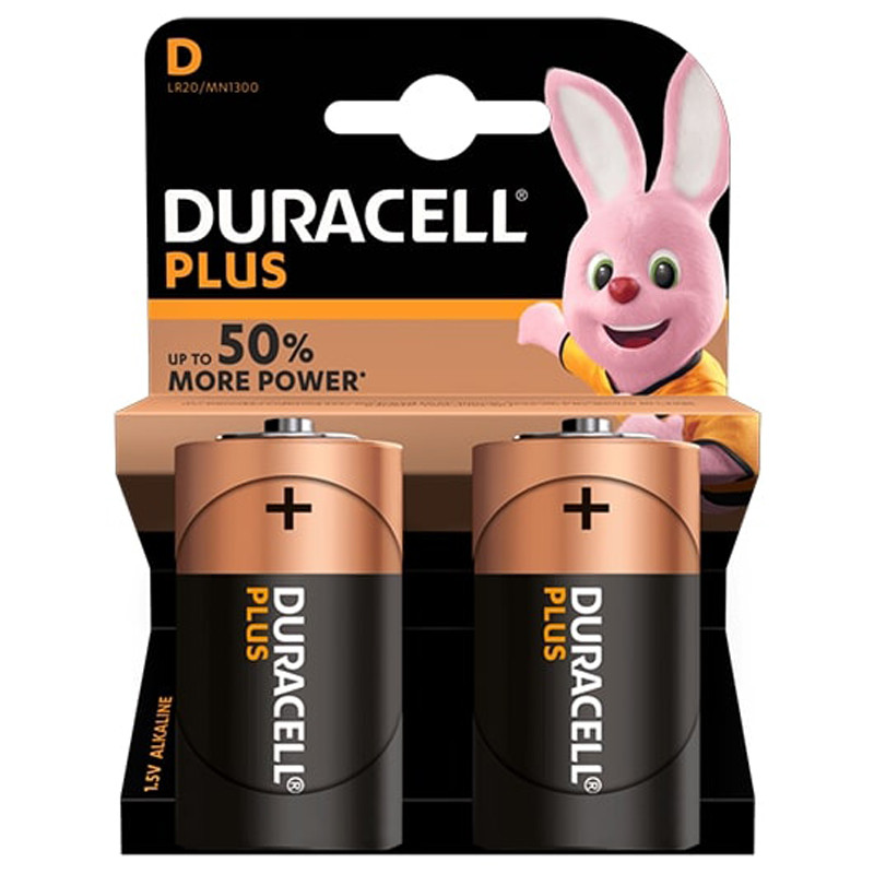 Duracell 2 alkaline batteries D Plus Power