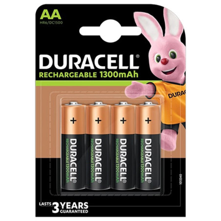 Duracell 4 بطاريات قابلة للشحن AA بالإضافة إلى 1300 مللي أمبير