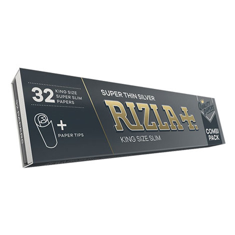 Rizla 32 lange, schlanke silberne Blättchen + 32 Pappfilter